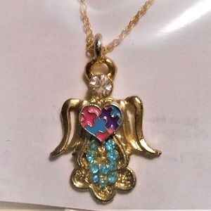 Vintage Angel Pendant Puzzle Piece Autism